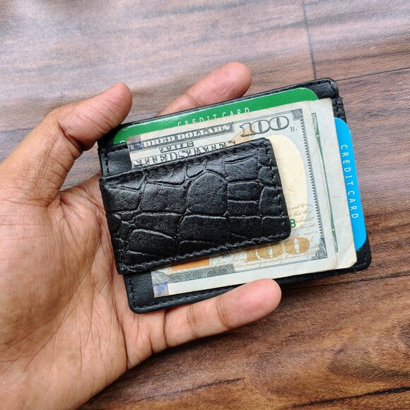 Leather Money Clip, Slim Card Holder, Super Strong Magnet Money Clip - Picture 1 of 5